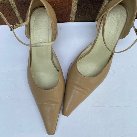 Nude Leather Ankle Straps Pumps Size 7 - Picture 2 of 9